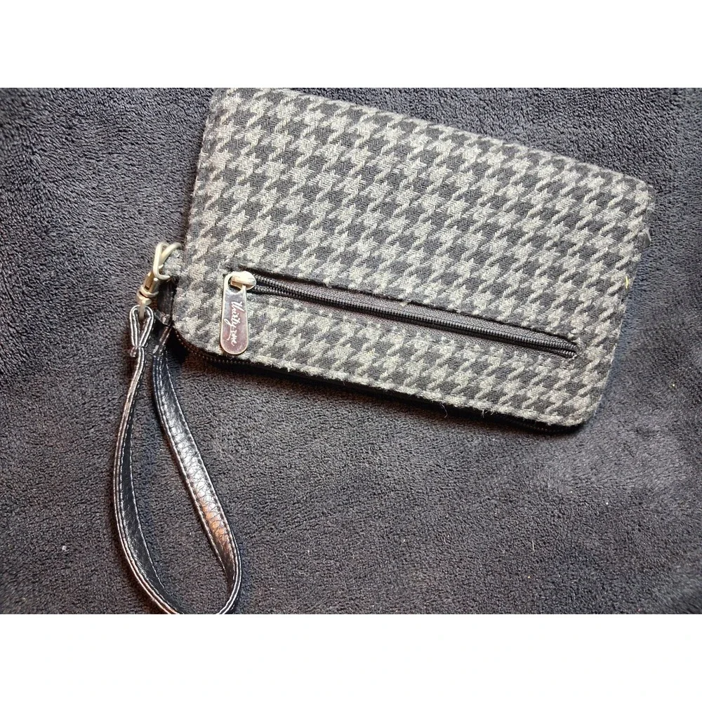 Thirty-One Wristlet Wallet Grey Black Houndstooth Zip Around Organizer Clutch